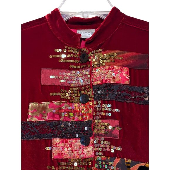 Vintage Patchwork Velvet Jacket M Silk Blend Sequined Art Glam Holiday Evening - Picture 5 of 10